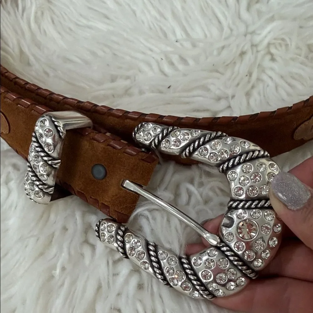Justin Boots Brown Leather Belt with Silver Buckle